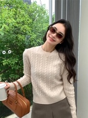 圆领针织衫女秋冬新款修身套头纯色上衣，女装针织衫/毛衣，玛卡隆羊绒