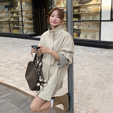 新款现货主推袖口拼风衣外套9879-P155-K218，女装风衣，2C129