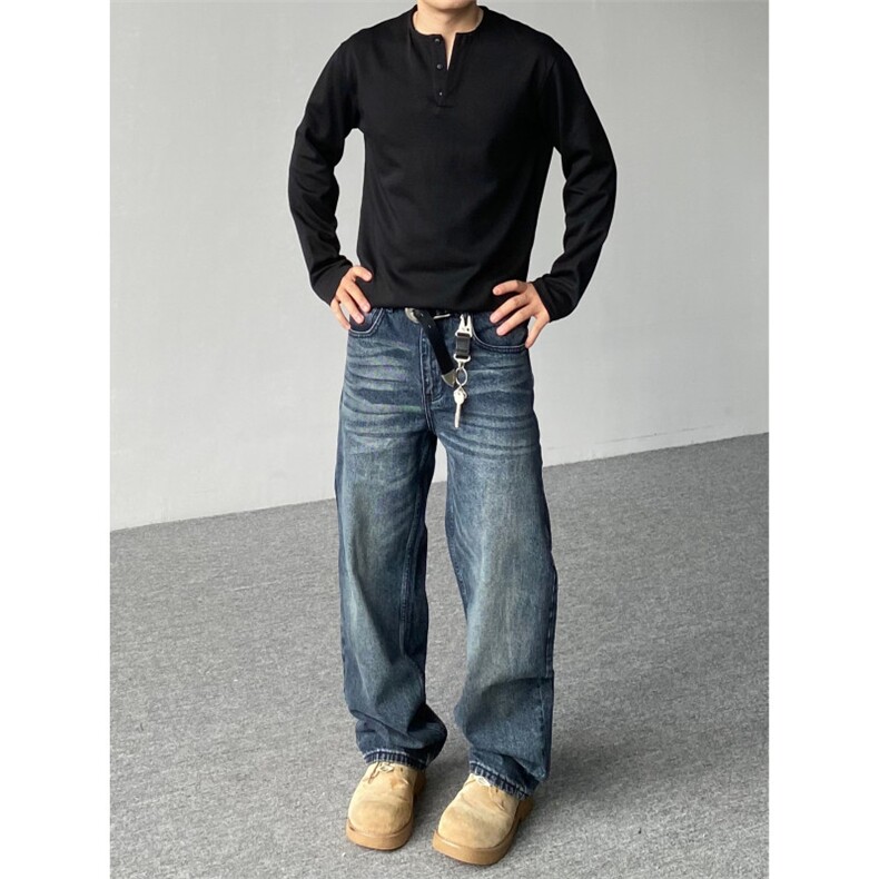 1506-1/K88221/P52美式复古阔腿水洗猫须牛仔裤男女宽松直筒百搭，男装牛仔裤，星座1506-1