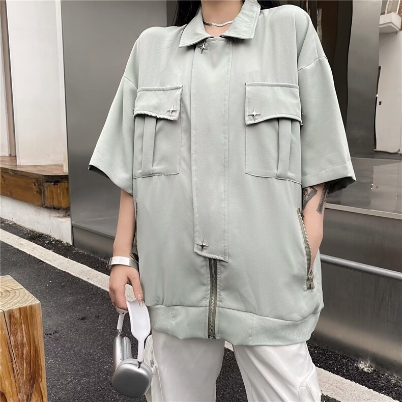 夏季短袖外套女拉链休闲潮牌运动港风痞帅青少年衬衫CY827-P49,男装衬衫,星座412-2