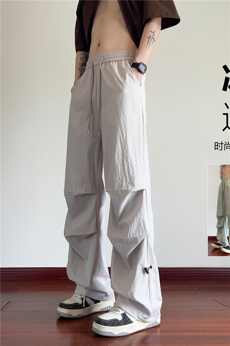 抖音品质夏季新款冰丝松紧伞兵裤宽松休闲裤B315-K006-特p30控58,男装休闲裤,电商B315