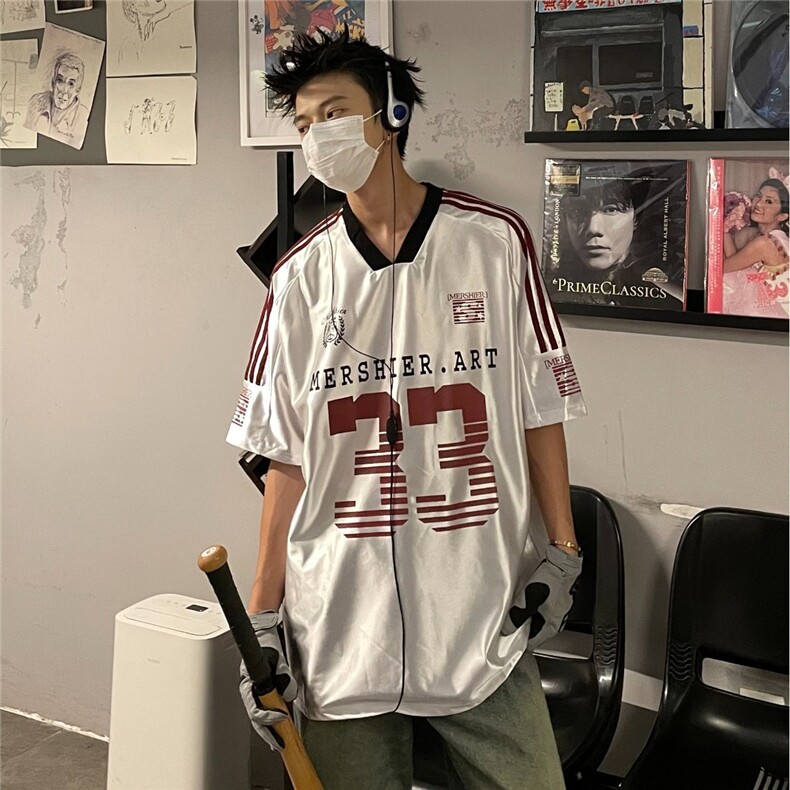美式冰球服jerseyfit球衣运动缎面透气短袖T恤男女宽松上衣图片