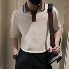 夏季短袖男轻奢休闲高级感翻领撞色薄款针织POLO透气体恤S332，男装T恤，星座1116A-2（原606A-1）