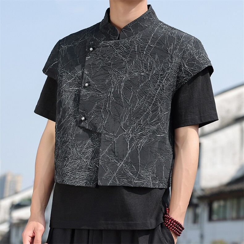2025夏季新款男装新中式短款盔甲外搭风肌理短袖马甲C88-P65,男装背心/马甲,电商B277(原6028)