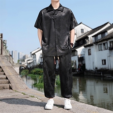 夏季冰丝风男士套装龙纹提花衬衫两件套A266-1-TZ250185-P70，男装衬衫，电商A266-1