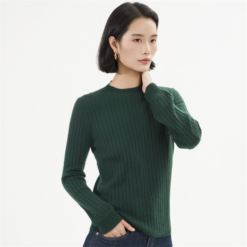 中长款羊毛连衣裙女纯色长袖修身抽条内搭毛衣裙纯色圆领套头上衣,女装羊绒衫,巾兮羊绒