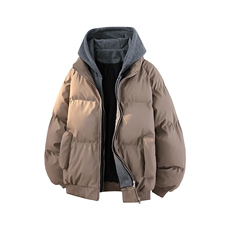特批85厚款假两件冬季连帽PU皮加厚棉服宽松保暖百搭MY3560，男装棉衣，电商A128