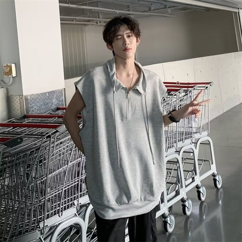 宽肩背心男夏季薄款美式高街半拉链立领无袖JT11P35,男装背心/马甲,星座1116-2