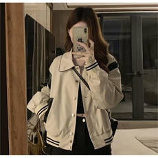 美式复古撞色拼接外套女宽松短款棒球服休闲夹克C378-80，男装夹克，星座911-2(原星座613-2）
