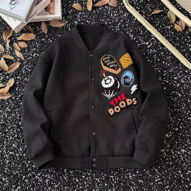 平铺图~美潮前后片毛巾绣毛呢夹克棒球服外套W1527/P65，男装夹克，电商B350