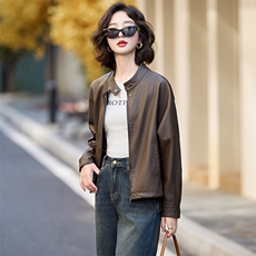 短款秋季拉链常规口袋拼接皮衣立领女装地雷系机能风春秋显瘦时尚，女装皮衣，魅丽静蓝