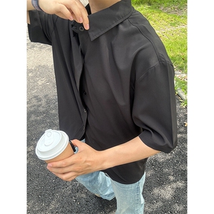 薄款冰丝短袖衬衫男简约纯色垂感休闲痞帅衬衣 CS288-P20图片