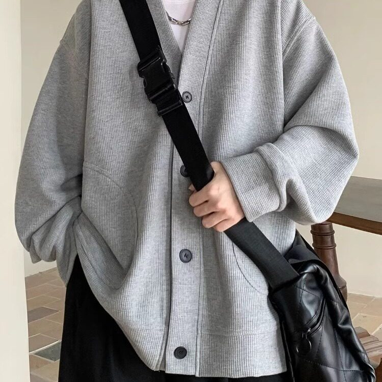 重磅V领华夫格外套慵懒风春秋款帅气男士套装高级感休闲夹克男款,男装休闲套装,星座302B-2