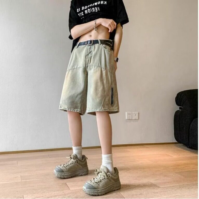 水洗工装牛仔短裤男夏季薄款中裤美式街头百搭宽松直筒运动五分裤,男装牛仔裤,星座1210-1