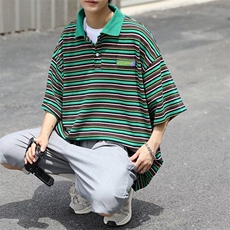 DT86-P22新款夏季男潮流宽松百搭学生短袖T恤上衣P0L0条纹五分袖，男装Polo衫，星座603-2