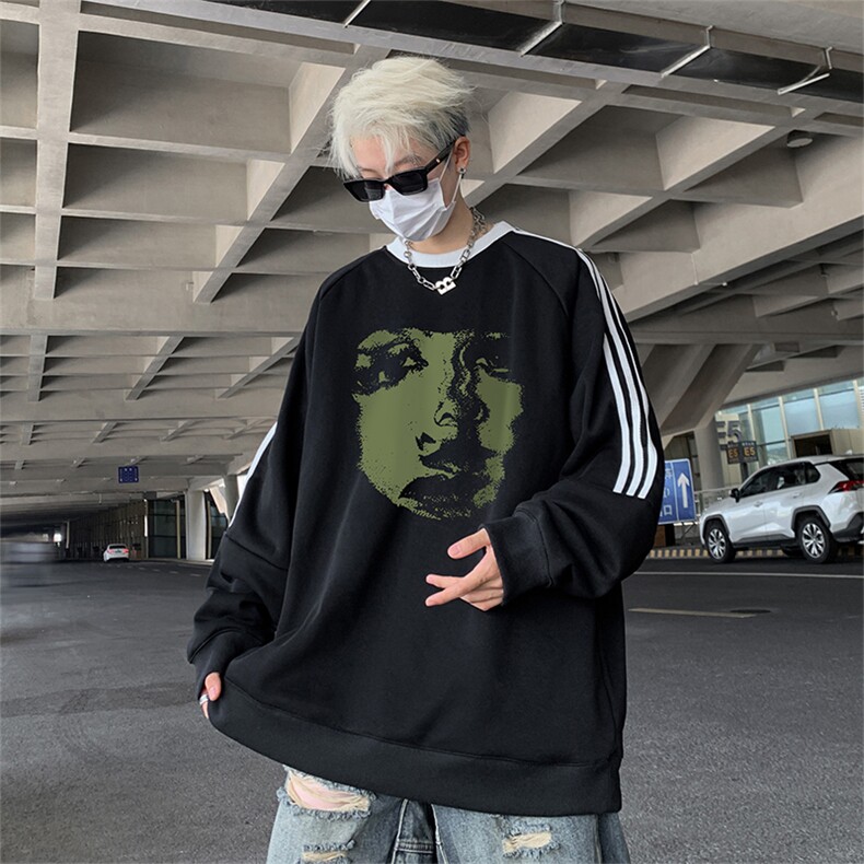 抖音得物供货提供视频秋冬重磅美式宽松织带圆领卫衣0316,男装卫衣,电商A486