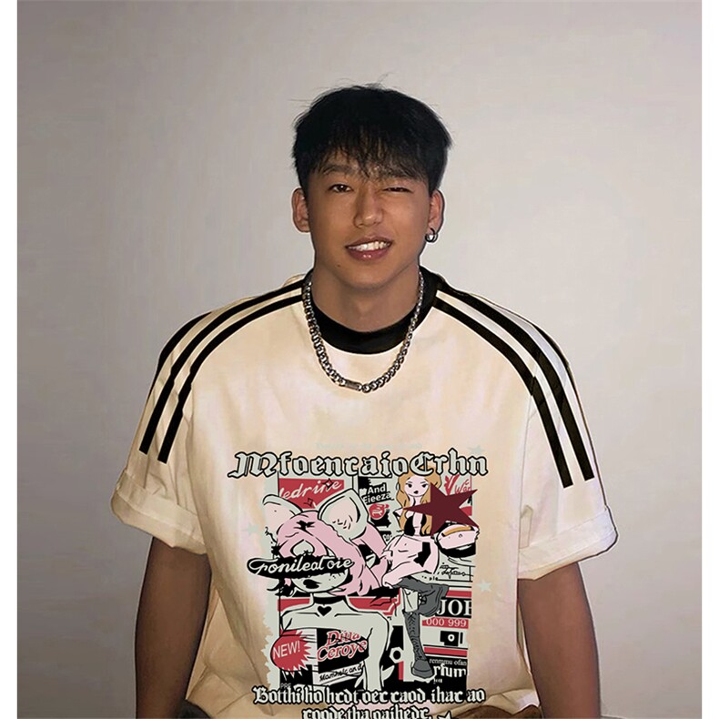夏季美式高街重磅纯棉三条杠织带撞色男女短袖T恤ZD572-特P30,男装T恤,电商A486