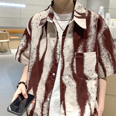 (冰丝面料）港风泼墨扎染大码休闲潮牌情侣衬衫XZ301AC8807P45，男装衬衫，星座301A
