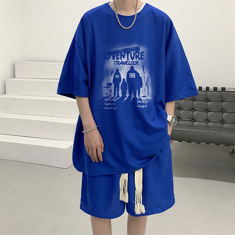 华夫格套装运动短袖t恤套装休闲两件套一套HZ84374-P44,男装T恤,电商A040