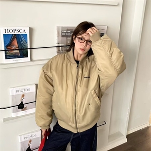 常规棒球领短款宽松版型美式棉服夹克外套男青少年拉链图片
