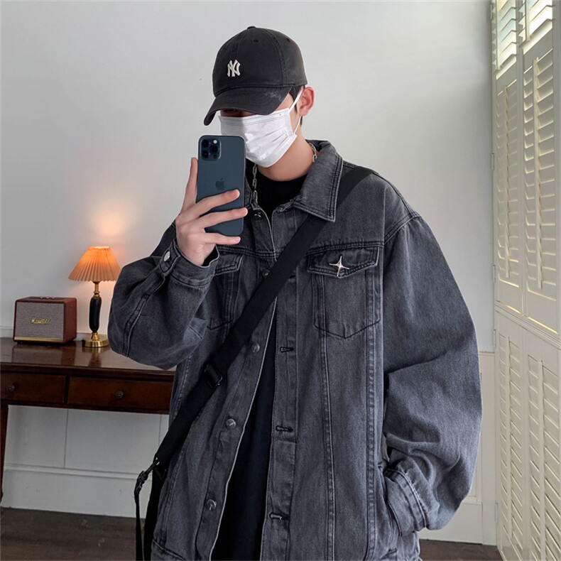美式复古牛仔外套男高级感痞帅衣服款潮流宽松百搭夹克JK1049-P70,男装工装外套,星座1103-3