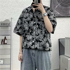 夏装印花短袖衬衫男ins港风潮牌小众设计感衬衣宽松寸衫CS31-P32，男装衬衫，星座1008