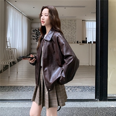 炸街气质感深棕色皮衣短外套女春秋2025新款小个子PU夹克机车爆款，女装皮衣，2C217