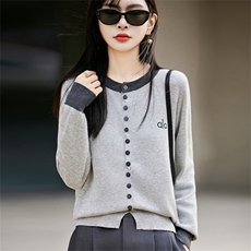 2025百搭简约圆领撞色开衫，女装针织衫/毛衣，菲奥羊绒