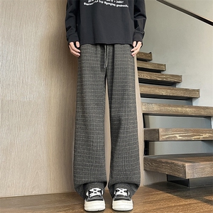 YK86129-P4020%人棉77%涤纶氨纶3%千鸟格针织裤男秋冬弯刀裤子,胖人男生aj穿搭图片