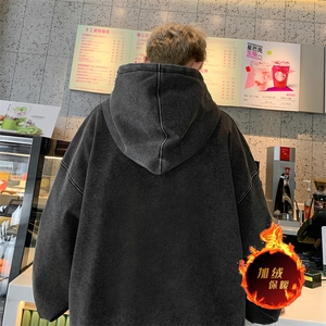 得物抖音高品质二开 360克重磅做旧炒雪花纯色连帽水洗卫衣 16010图片
