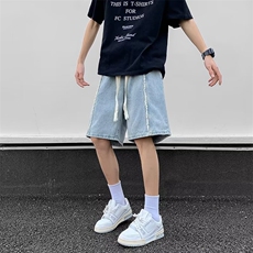 短裤男夏季潮牌浅色复古直筒牛仔裤美式宽松大裤衩男生休闲五分裤，男装牛仔裤，星座1013