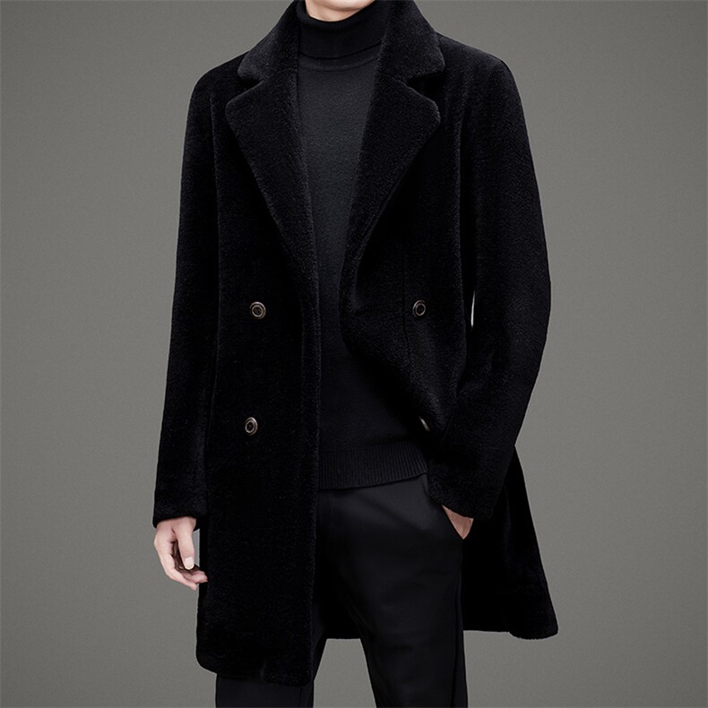 MJ-881秋冬2021海宁男式羊毛皮草男翻领两面穿修身颗粒绒风衣P310，男装风衣，电商B360