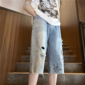 D2058-p45-控68  现货风宽松cleanfit牛仔裤七分裤黑暗图片