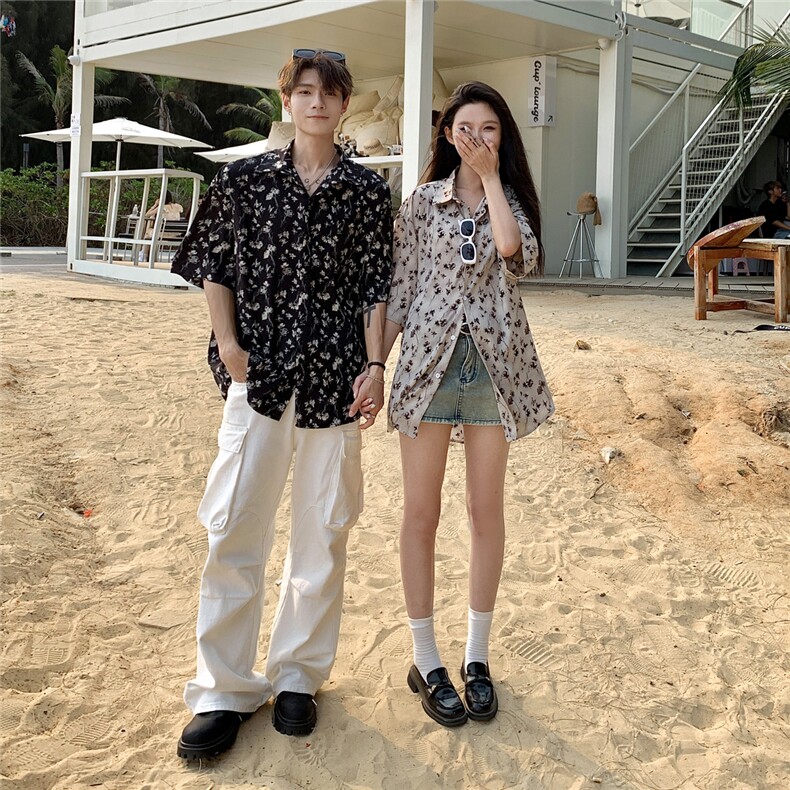 EQ410沙滩度假旅游夏季情侣装短袖衬衫男女ins潮流短袖衬衣,男装衬衫,电商C306-1