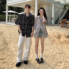 EQ410沙滩度假旅游夏季情侣装短袖衬衫男女ins潮流短袖衬衣，男装衬衫，电商C306-1