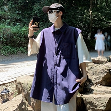 假两件衬衫男短袖韩版潮流拼色2023夏季新款ins宽松外套CY409-P38，男装衬衫，星座412-3