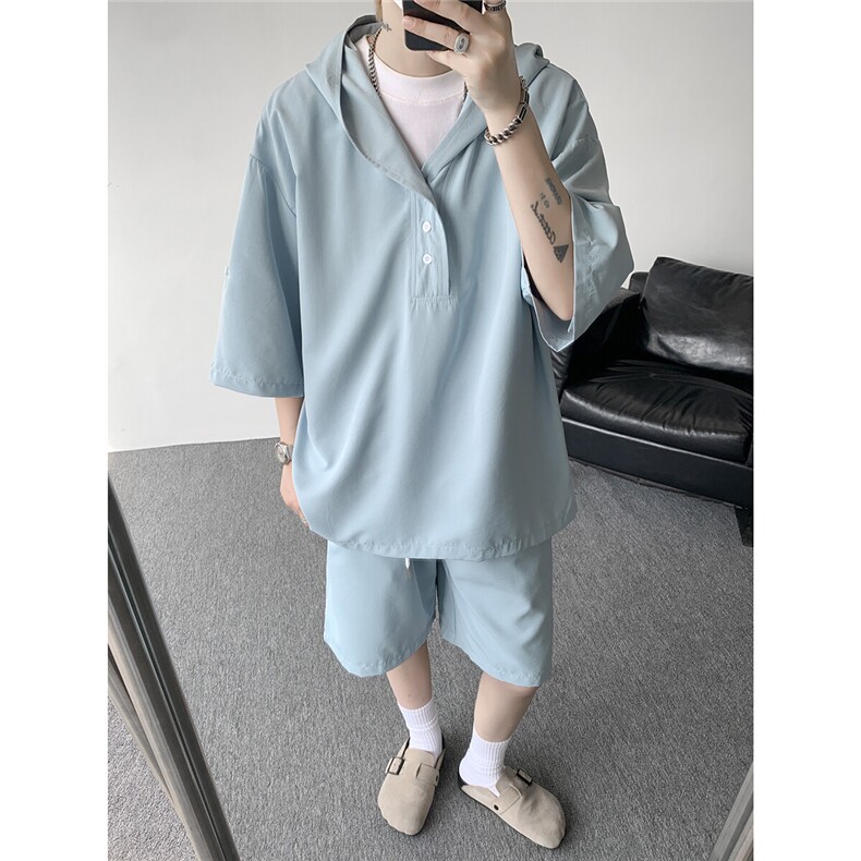 TZ25131-P52特控88大码冰丝连帽七分袖套装,男装休闲套装,电商D232
