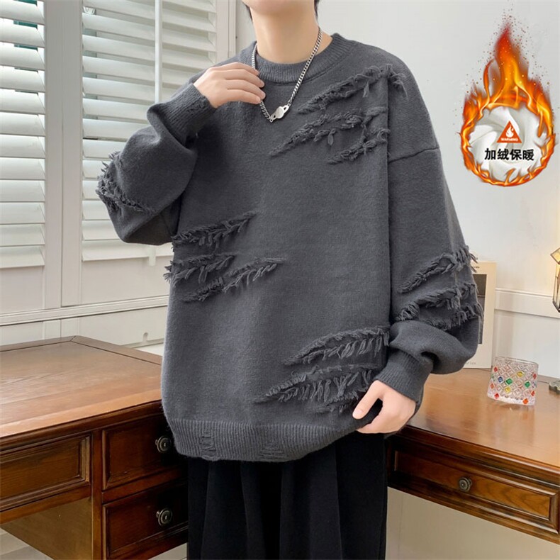 流苏圆领宽松百搭加绒保暖毛衣男ZJB632（加绒）特P56/ZB632特P46,男装针织衫/毛衣,电商A007