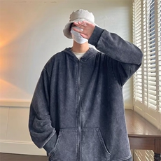 美式复古水洗做旧开衫卫衣男秋小众水洗连帽拉链卫衣DA35P52，男装卫衣，星座1116-2