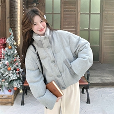 美式复古立领短款羽绒服女2025冬季新款时尚面包服白鸭绒保暖外套，女装羽绒服，2C159