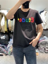 春季新款彩虹字母印花短袖T恤透气舒适活力百搭，女装T恤，L·H·X