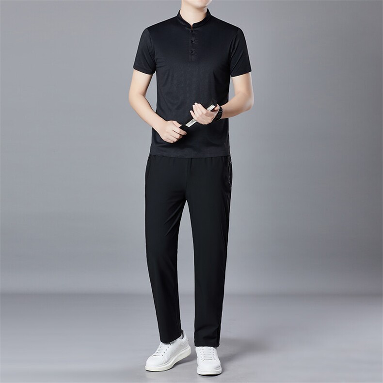 BGW8031184夏季男式速干短袖长裤二件套运动休闲圆领修身t恤套装，男装休闲套装，电商B360
