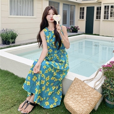 森系田园风碎花无袖连衣裙女夏季2025多巴胺穿搭甜美减龄背心长裙，女装连衣裙，2C307