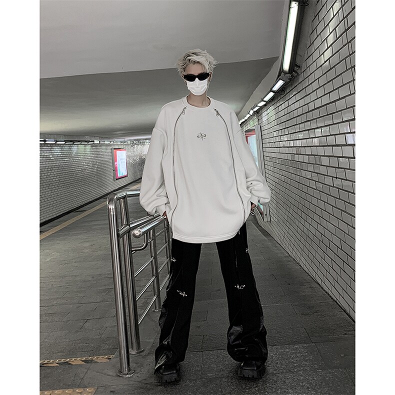 405A美式高街小众个性金属设计拉链圆领卫衣WY802-P68控88,男装卫衣,星座405A