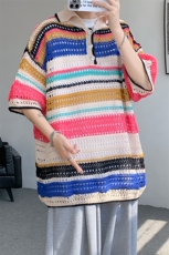 8XL-M特大码美式复古条纹撞色针织POLO衫翻领休闲短袖TDX311P35，男装Polo衫，电商D206-1