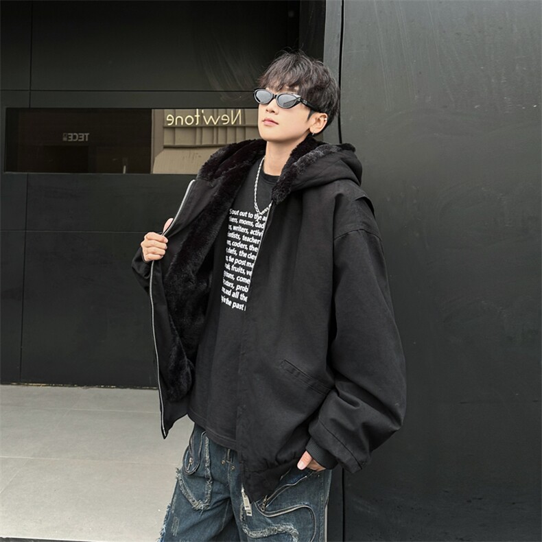 美式复古连帽棉衣男冬季座山雕加绒夹克棉服羊羔毛外套,男装夹克,星座410-7