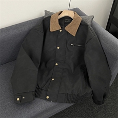 HY053-P70美式街头灯芯绒领拼扎染皮衣外套男款宽松休闲复古夹克，男装皮衣，电商C233