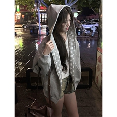 美式刺绣开衫连帽卫衣外套宽松潮牌情侣拉链帽衫W880-P75，女装短外套，星座918-1