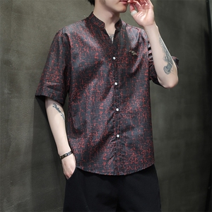 新中式提花风潮T恤短袖防香云纱龟裂纹汉服唐装T2418-P58图片