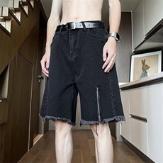 日系宽松版牛仔短裤男薄款夏季宽松毛边拉链五分裤D08，男装牛仔裤，星座1116A-1（原606A）